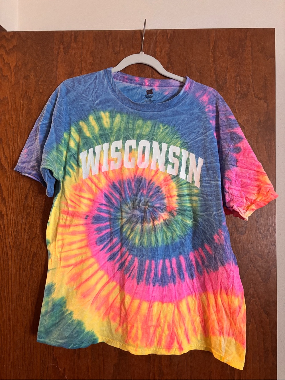 Wisconsin Neon Tie-Dye Spiral Crew Neck Tee